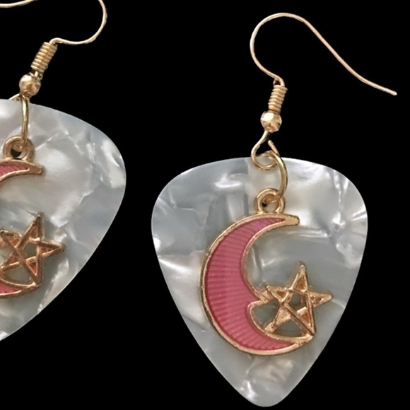 HAND Crafted Drop Earrings Repurposed Guitar Picks Save the Ice Shelf - Picture 3 of 5